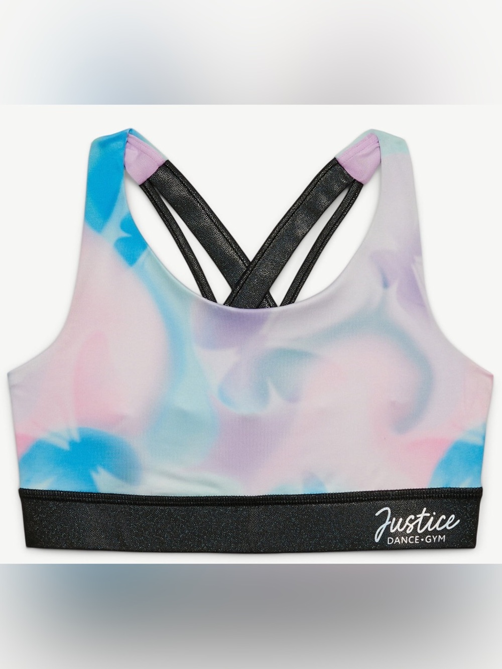 Justice Pastel Tie-Dye Sports Bra - Pink Blue Purple with Black Band